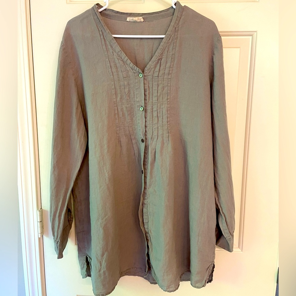 Eileen Fisher Irish linen gray button down shirt size XL